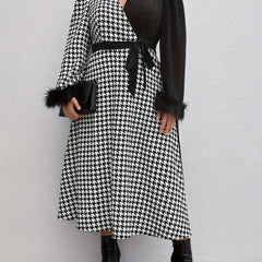 Colorblock Houndstooth Print Maxi Dress