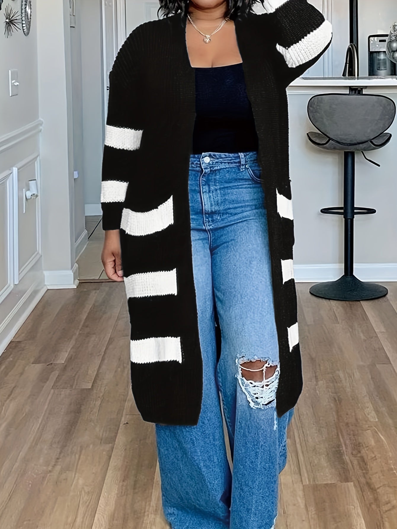 Colorblock Stripe Long Sleeve Cardigan