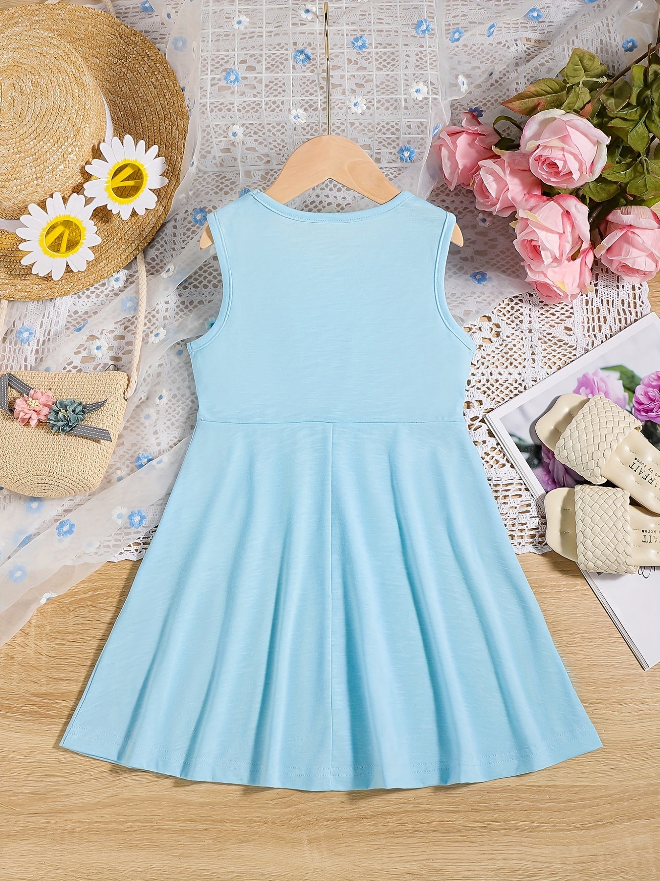 Girls' Basic Sundress Plain Sleeveless Tank Dress Holiday Style