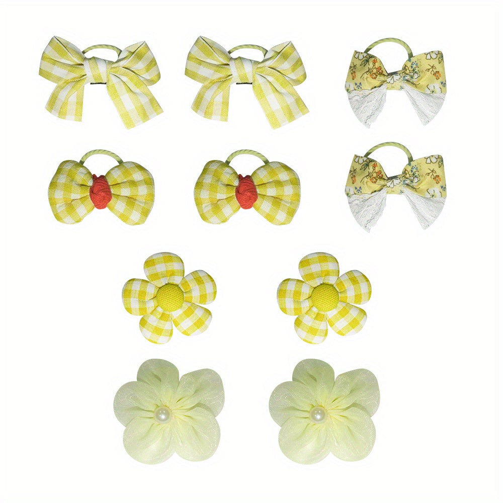 10pcs Girls Elastic Hairbands Bowknot Flower Hair Accessories