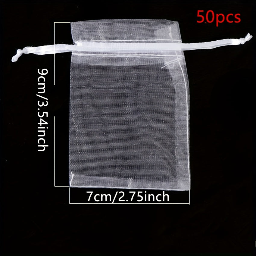 50pcs Organza Drawstring Storage Bag Jewelry Wedding Birthday Gift Decoration