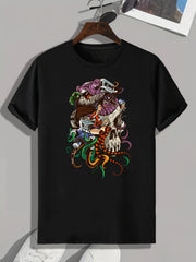 Skull Print Men's Graphic Tee for Summer