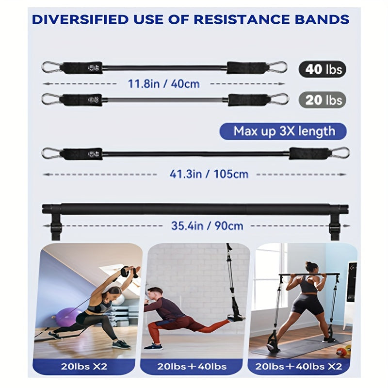 Portable Pilates Stick Kit with Resistance Band and Storage Bag