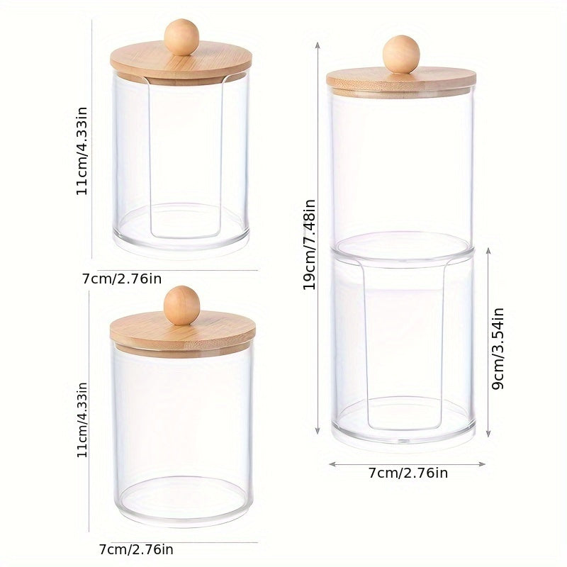 Cotton Swab Storage Box with Bamboo Cover Makeup Removal Container