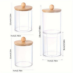 Cotton Swab Storage Box with Bamboo Cover Makeup Removal Container