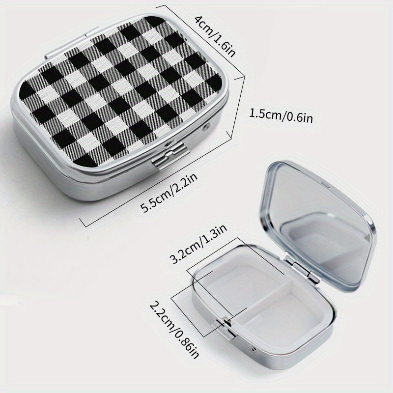 Compact Plaid Pill Organizer Metal Case, Ideal for Travel & Jewelry Storage