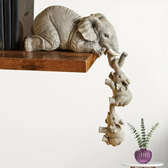 3pcs Elephant Nanny Mother & Babies Yard Decoration Resin Statues