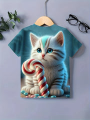 Cat Graphic Short Sleeve T-shirt for Girls