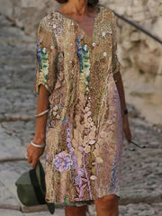 Floral Print V Neck Casual Short Sleeve Dress Spring & Summer