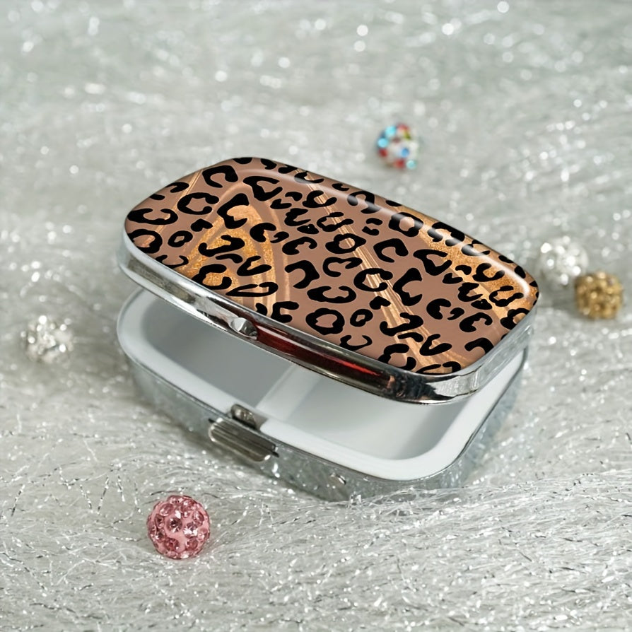 Leopard Print Pill Case 2 Compartment Medicine Organizer Portable Vitamin Box
