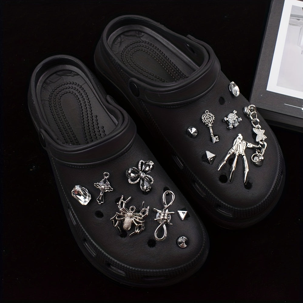 Punk Hole Shoe Accessories Rhinestone Spider Shoes Flower 14pcs
