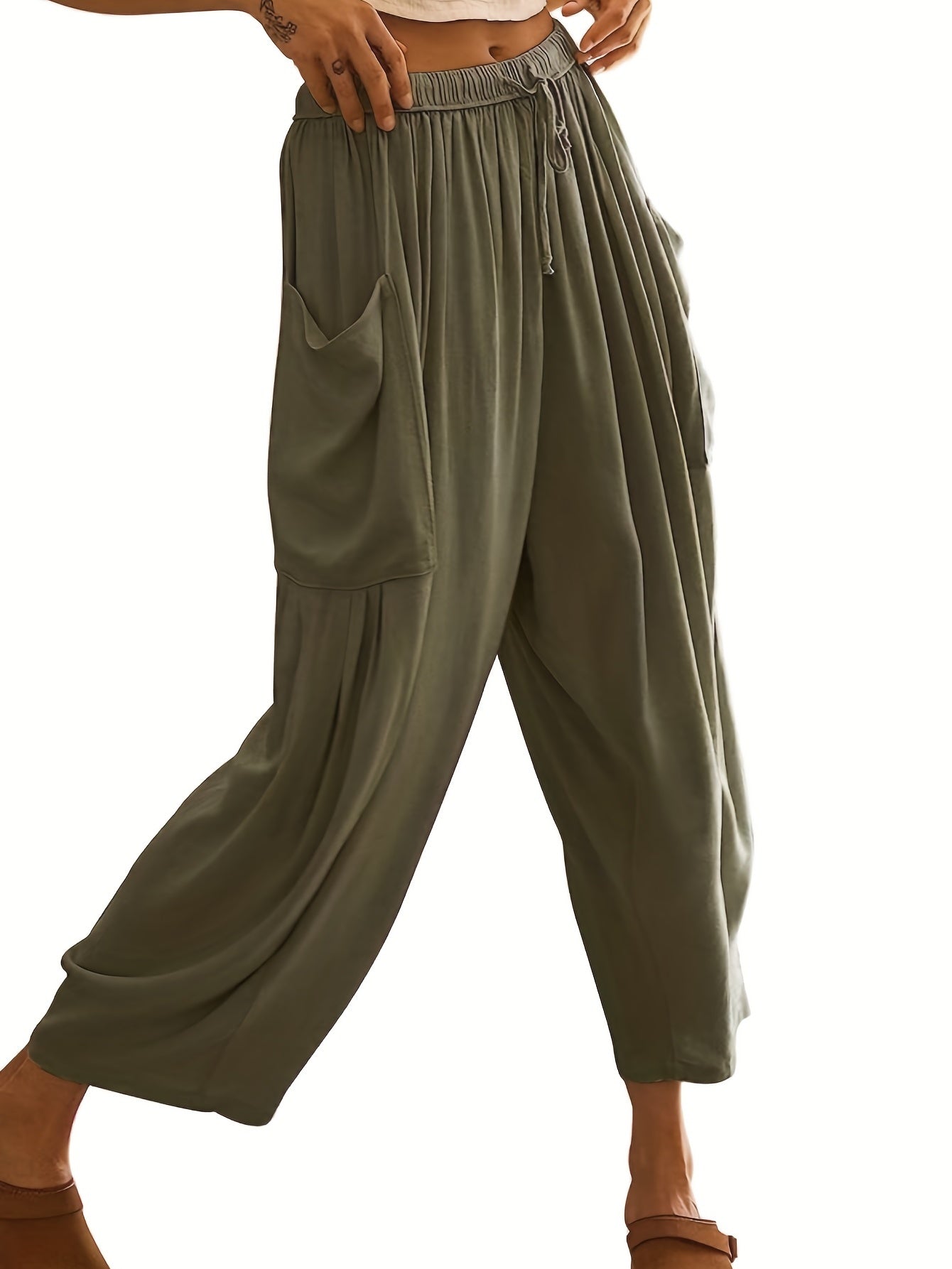 Pleated Pocket Wide Leg Pants for Women