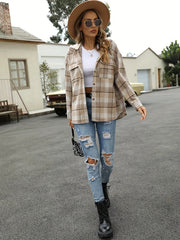 Plaid Flap Pockets Hooded Jacket for Fall & Winter