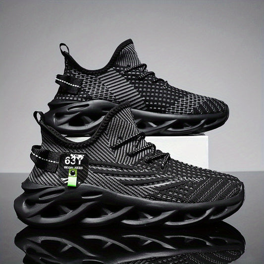 Men's Knitted Blade Sneakers Breathable Lace Up Casual Walking Shoes