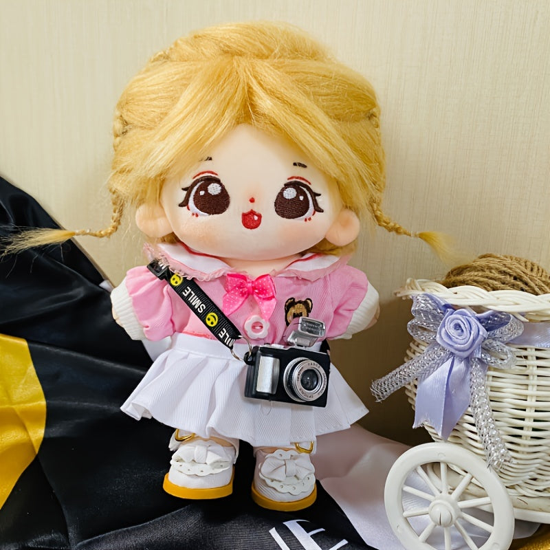 Cartoon Doll Accessories: Uniform Top, Skirt, Shoe, Camera