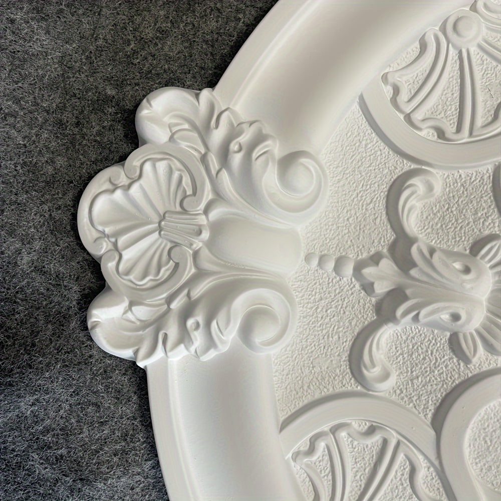 1pc PU Round Carved Lamp Holder Gypsum Ceiling Disc Shape Lamp Plate