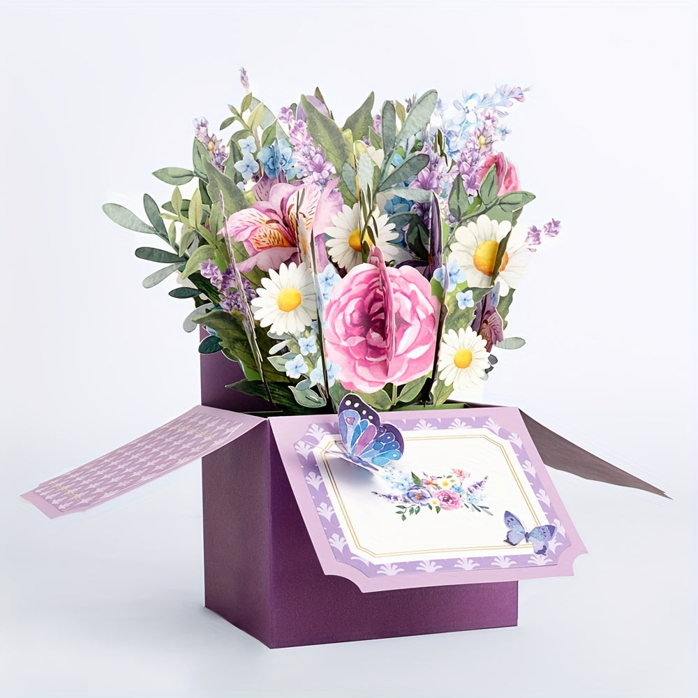 Purple Flowers Pop Up Box Card for Any Occasion