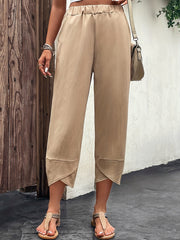 Elastic Waist Cropped Pants Casual Solid Versatile Pants With Pockets
