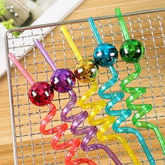 6pcs Disco Ball Straws Bachelor Straws Reusable Plastic Straws