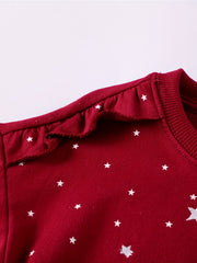 Girls Embroidered Pony & Stars Print Sweatshirt - Sports Casual Outfit