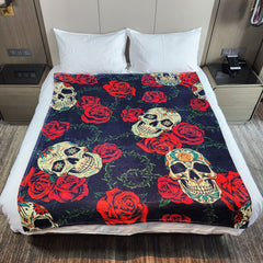 Skull Rose Pattern Blanket Flannel Warm Leisure Blanket