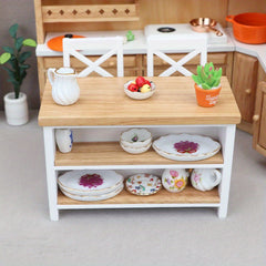 12-Piece Dollhouse Kitchen and Dining Set with Apricot Toy Furniture