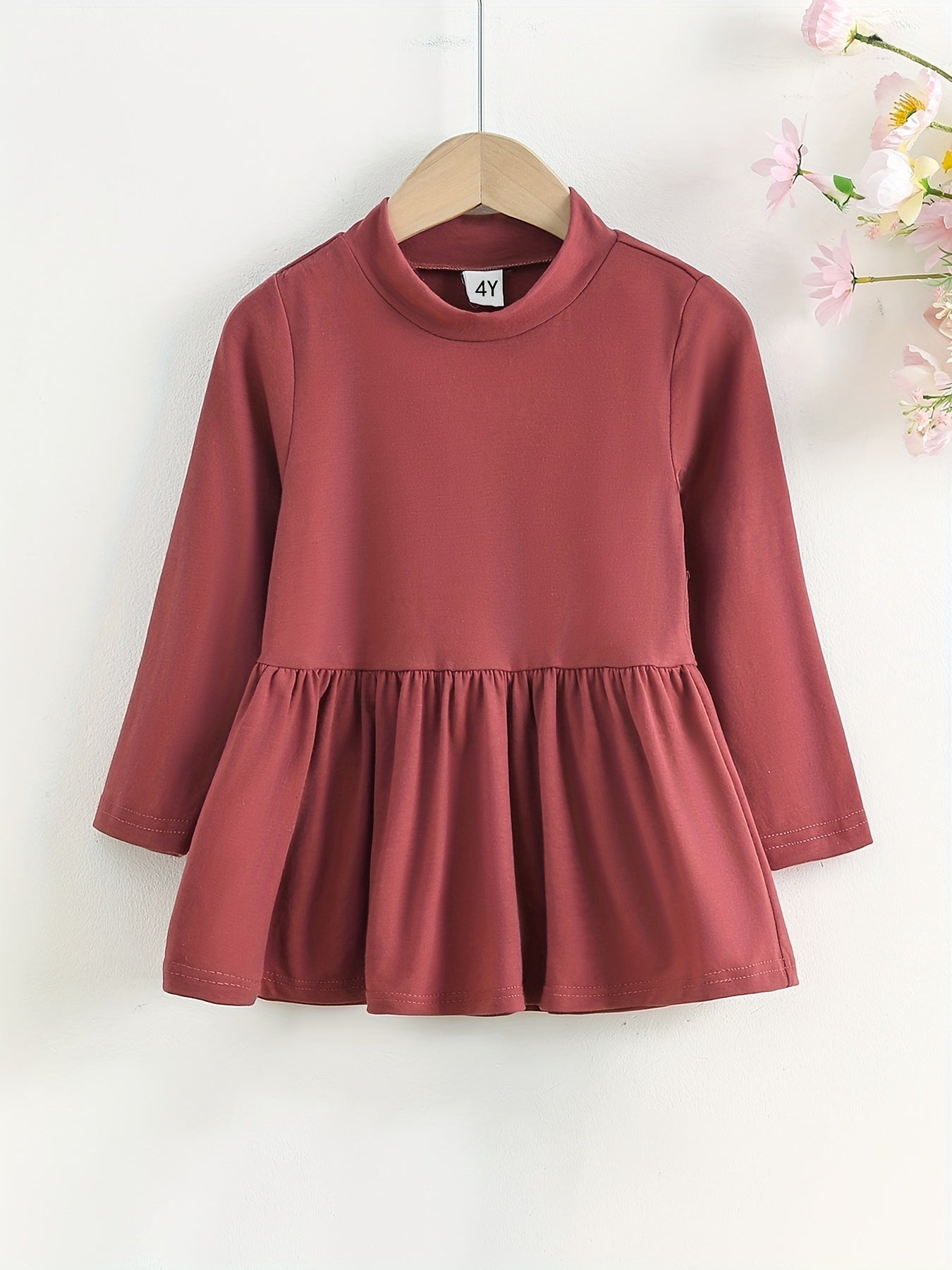Girls Stand Collar Peplum Top Long Sleeve