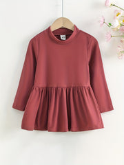 Girls Stand Collar Peplum Top Long Sleeve