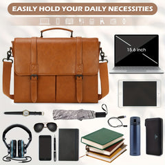 15.6 Inch Laptop Storage Briefcase Waterproof Lightweight PU Leather Tote Bag