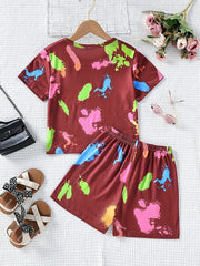 Girls' Tie Dye Short Sleeve T-Shirt Top & Shorts Set for Street Party