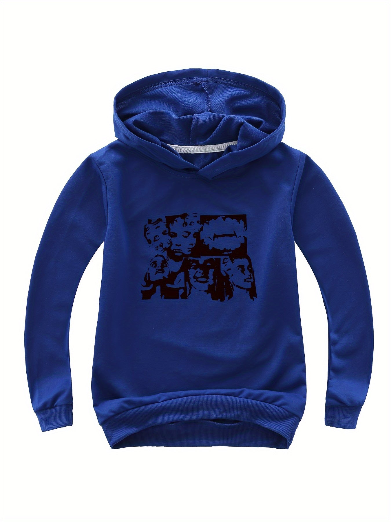 Portrait Print Girls Pullover Hooded Sweatshirt for Autumn Winter