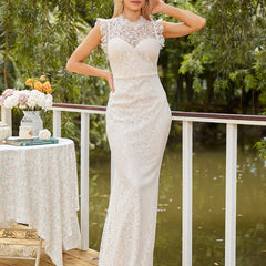 Vintage Lace Trim Sleeveless Wedding Dress