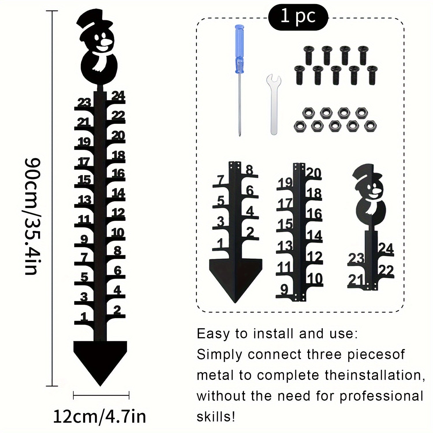 Snowman Metal Snow Gauge Large Iron Snow Measuring Ruler Sturdy Snow Depth