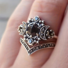 Unisex Gothic Moon Engagement Ring Set Anniversary Gift Jewelry