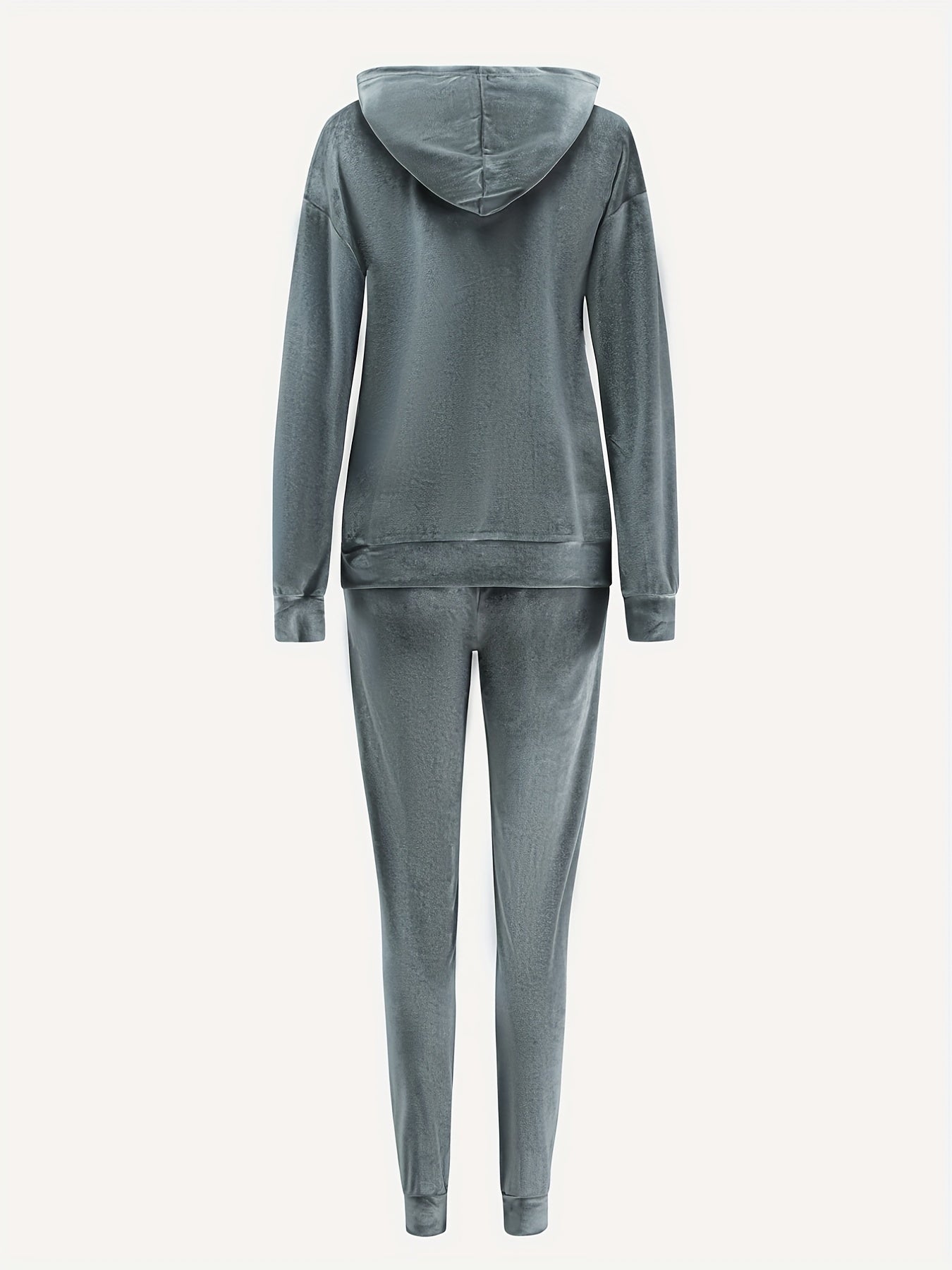 Solid Casual 2pc Set Hooded Tops & Slim Pants Outfits Women's Clothing
