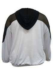 Women's Plus Size Letter Print Mesh Long Sleeve Hoodie