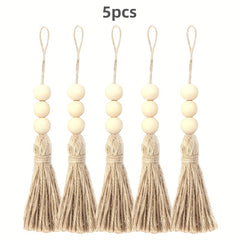 5pcs Jute Rope Fringed Wood Beads Pendant DIY Craft