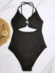 Ring Linked Criss Cross V Neck One Piece Swimsuit