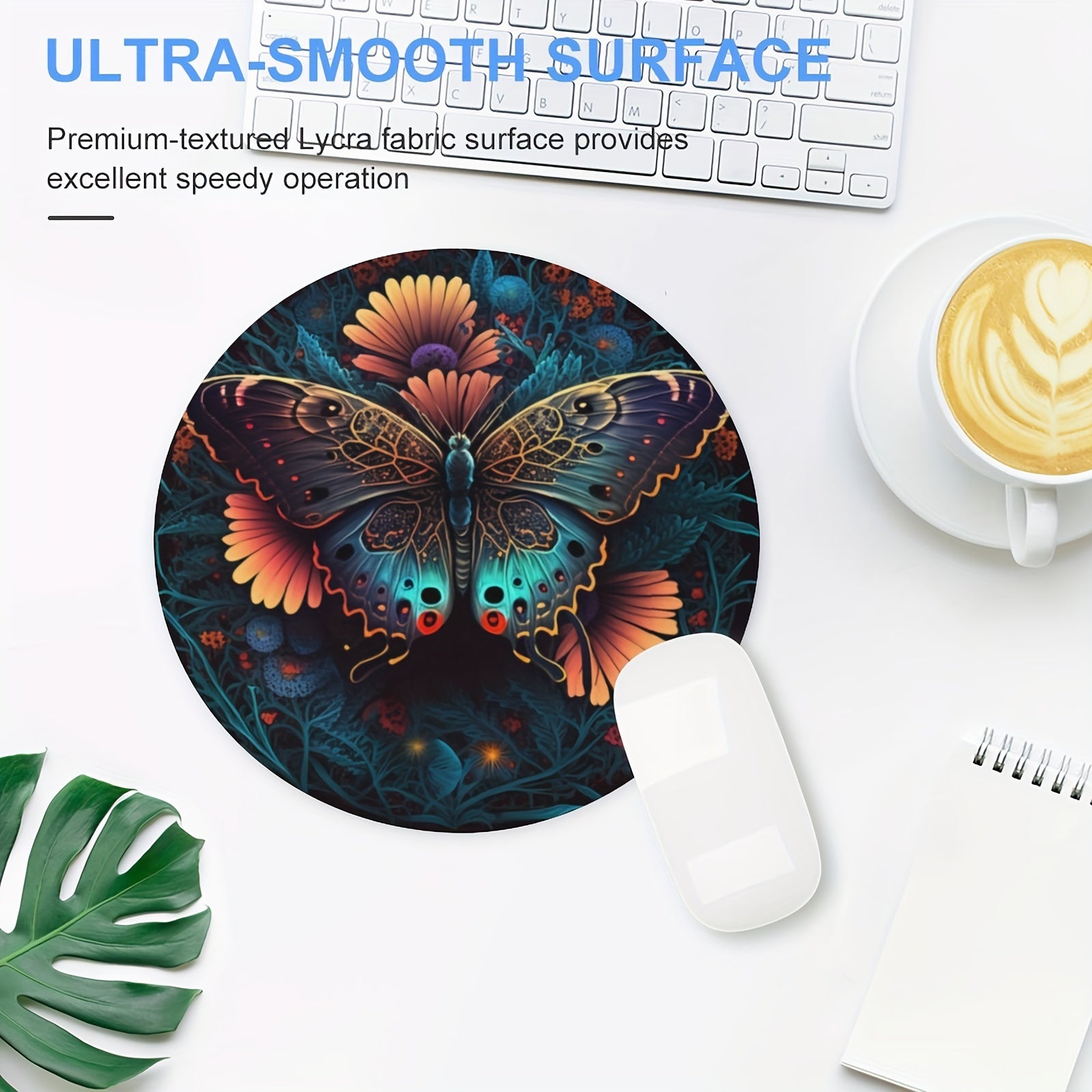 Colorful Butterfly Round Mouse Pad - Non Slip Rubber Base - Small Size