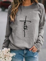 Letter Print Pullover Sweatshirt Long Sleeve Crew Neck for Fall & Winter