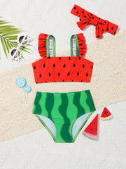 Baby Girls Watermelon Split Swimsuit Set with Headband
