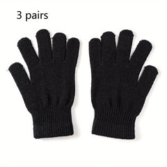 Boys Woolen Knitted Gloves, Warm & Elastic Five Finger Glov