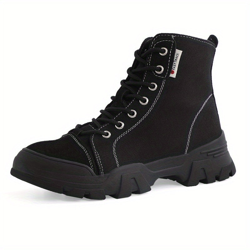 Women's Platform Combat Boots Lace Up Canvas Short Boots