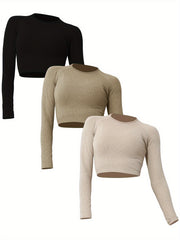 Slimming Ribbed Yoga Top Cropped Long Sleeve