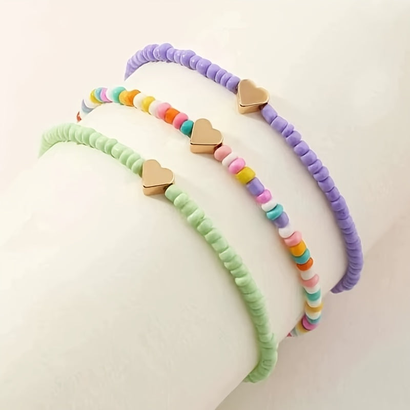 Girls Colorful Foot Anklet Bracelets with Heart Accessories