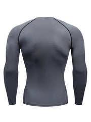 Men's Grey Compression Shirts Quick Dry Long Sleeve Athletic Workout Tops