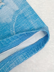 Denim & Splash Print High Rise Stretchy Skinny Shorts