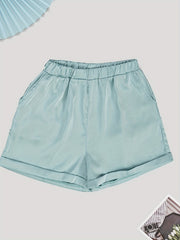 Solid Casual Elastic Waist Wide Leg Summer Shorts With Pockets