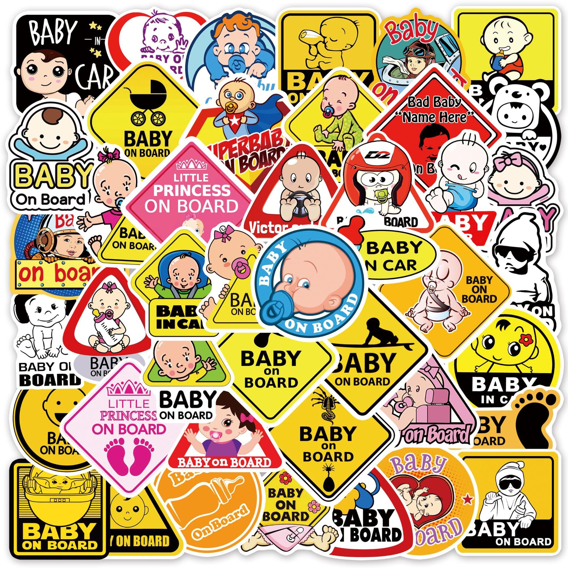 50 Baby On Board Car Doodle Stickers for Strollers