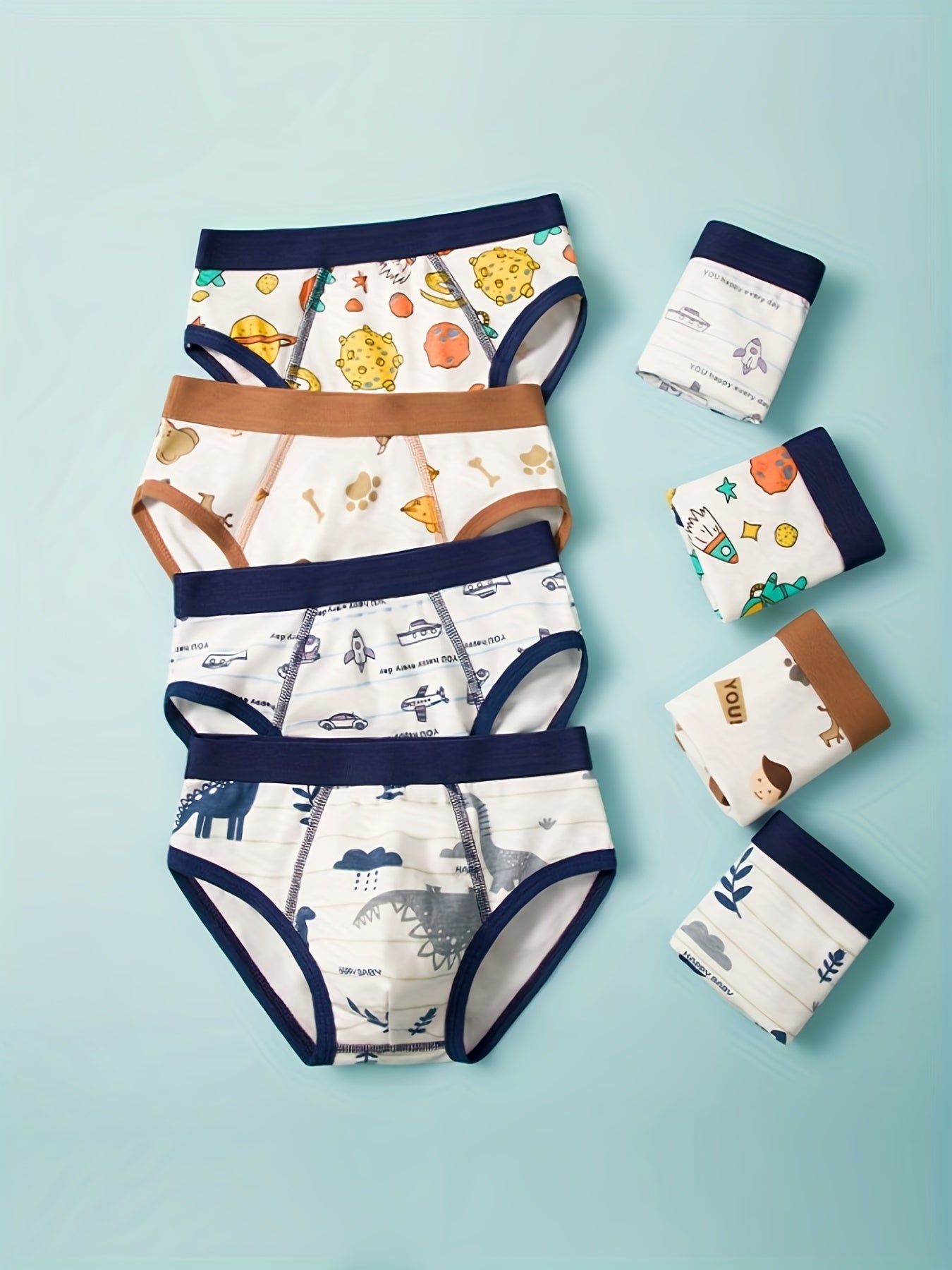 4pcs Boys Cartoon Astronaut Boxer Briefs Soft Comfortable Kids Clothes
